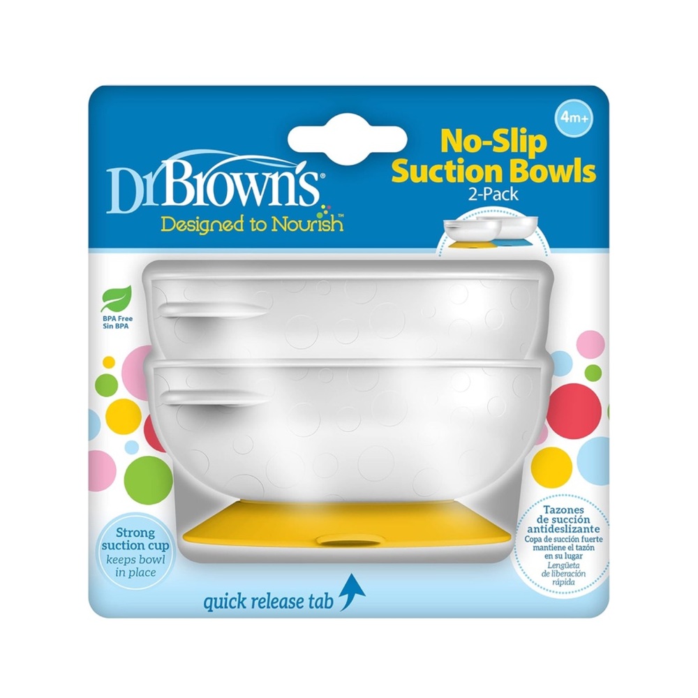 Dr. Brown's No-Slip Suction Bowls - White and Yellow